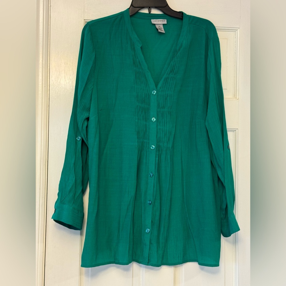 Catherines Green Button-Down Blouse - image 1